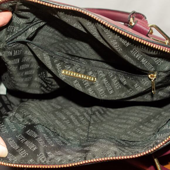 Large Purse STEVE MADDEN Maroon Top Handle Crossbody Satchel Designer Bag - Picture 8 of 8